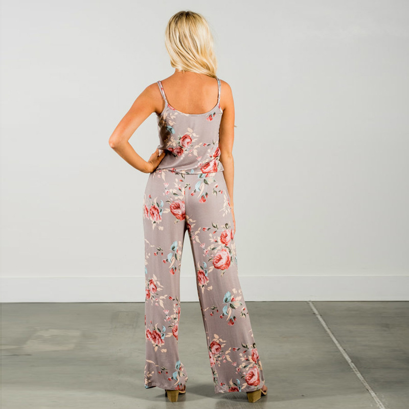 SZ60131-2  floral print Jumpsuits and Rompers straps backless Overalls for women